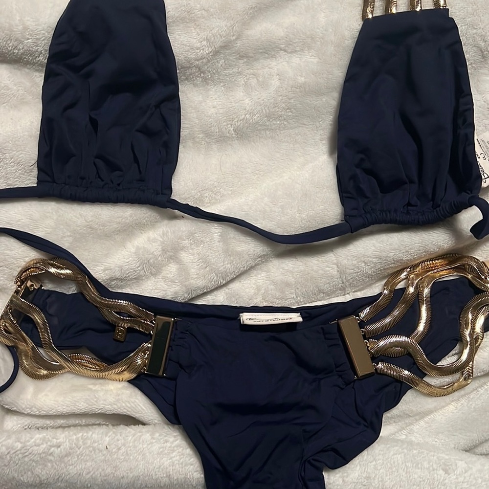 Size medium Dark blue and gold chains bikini by Beach Bunny